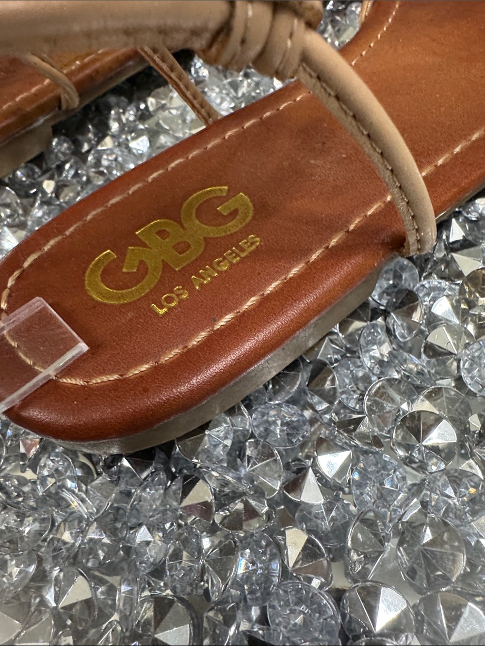GBG Los Angeles Beige Lace-Up ankle strap Sandals with Gold G Emblem - Picture 2 of 10